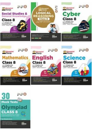 Olympiad Champs Science Mathematics English Cyber & GK Class 8 with 30 Mock Tests (set of 6 books) 3rd Edition