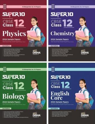 Combo of Super 10 CBSE Class 12 Physics Chemistry Biology & English Core 2024 Sample Papers | 2023 Previous Year Solved Papers | 2020 Topper Answer Sheet 2nd Edition | Solutions with marking scheme