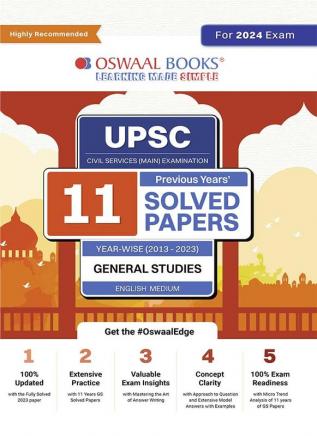 Oswaal UPSC CSE Mains 11 Years Solved Papers (2013-2023) General Studies For Civil Services Exams 2024