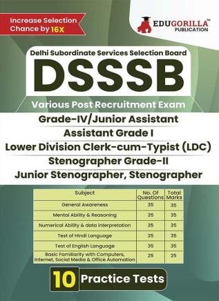 DSSSB Various Post Recruitment Exam 2024 : LDC, Junior Assistant, Stenographer and Others (English Edition Book) | 10 Solved Practice Tests (Section-A) with Free Access to Online Tests