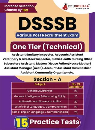 DSSSB Various Post Recruitment Exam 2024 | One Tier (Technical) - Asst. Sanitary Inspector Matron Laboratory Attendant Veterinary and Livestock Insp. & etc | 15 Practice Tests (1500 Solved MCQ