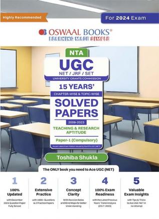 Oswaal NTA UGC NET/JRF/SET | 15 Years' Chapter-wise & Topic-wise Solved Papers 2009-2023 | Teaching & Research Aptitude | Paper-1 (Compulsory) For 2024 Exam (Author Based)