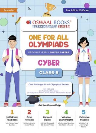 Oswaal One For All Olympiad Class 8 Cyber | Previous Years Solved Papers | For 2024-25 Exam