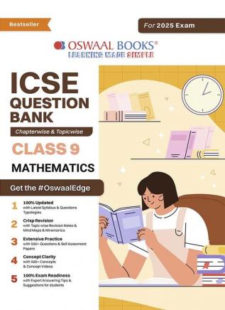 Oswaal ICSE Question Bank Class 9 Mathematics | Chapterwise | Topicwise | Solved Papers | For 2025 Exams