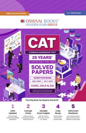 Oswaal CAT 25 Years Chapter-Wise & Topic-Wise Solved Papers Hardcover Book (VARC DILR & QA) (1991-2008 & 2017-2023) For 2024 Exam