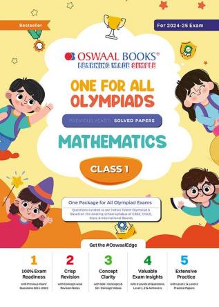 Oswaal One For All Olympiad Class 1 Mathematics | Previous Years Solved Papers | Hardcover Book For 2024-25 Exam