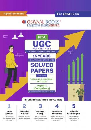 Oswaal NTA UGC NET/JRF/SET Paper-1 (Compulsory) | 15 Year's Solved Papers| Chapterwise | Topicwise | Teaching & Research Aptitude | 2015-2023 | Hardcover Book For 2024 Exam