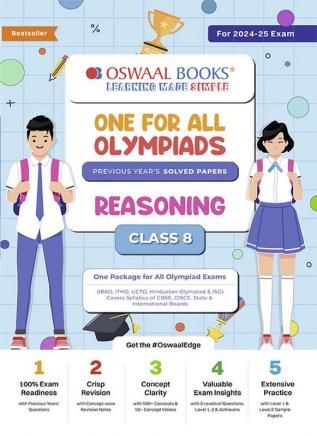 Oswaal One For All Olympiad Class 8 Reasoning | Previous Years Solved Papers | For 2024-25 Exam