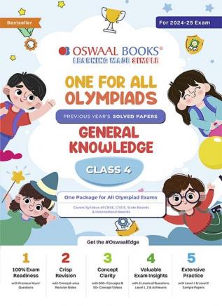 Oswaal One For All Olympiad Class 4 General Knowledge | Previous Years Solved Papers | For 2024-25 Exam