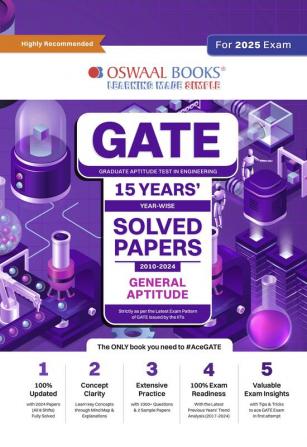 Oswaal GATE Year-wise 15 Years' Solved Papers 2010 to 2024 | General Aptitude Hardcover Book For 2025 Exam