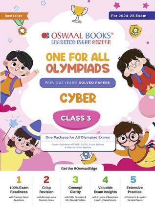 Oswaal One For All Olympiad Class 3 Cyber | Previous Years Solved Papers | For 2024-25 Exam