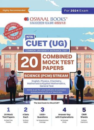 Oswaal NTA CUET (UG) Combined Mock Test Papers PCM (English Physics Chemistry Mathematics General Test) For 2024 Exam