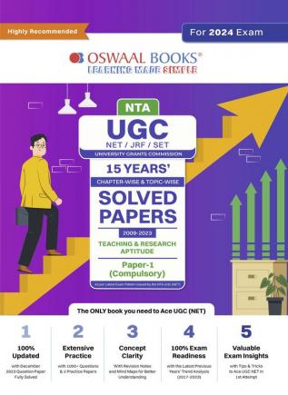 Oswaal NTA UGC NET/JRF/SET Paper-1 (Compulsory) | 15 Year's Solved Papers| Chapterwise | Topicwise | Teaching & Research Aptitude | 2015-2023 | For 2024 Exam