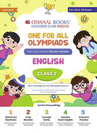 Oswaal One For All Olympiad Class 2 English | Previous Years Solved Papers | For 2024-25 Exam