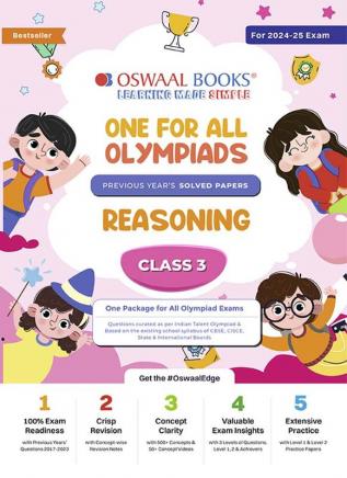 Oswaal One For All Olympiad Class 3 Reasoning | Previous Years Solved Papers | For 2024-25 Exam