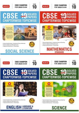 MTG CBSE 10 Years (2024-2015) Chapterwise Topicwise Solved Papers With Question Bank Class 10 Science| Mathematics| English & Social-Science (Set of 4 Books) - CBSE Champion For 2025 Exam | Video Solution of PYQs