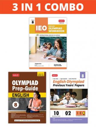 MTG International English Olympiad (IEO) Workbook Prep-Guide & Previous Years Papers (PYQs) with Mock Test Paper Class 8 - SOF Olympiad Books For 2024-25 Exam (Set of 3 Books)