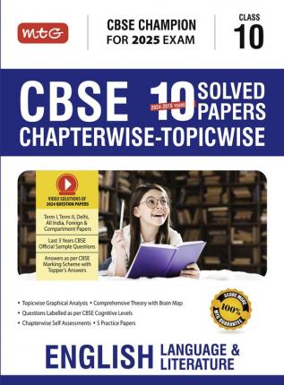 MTG CBSE 10 Years Chapterwise Topicwise Solved Papers Class 10 English Language & Literature Book - CBSE Champion For 2025 Exam | CBSE Question Bank With Sample Papers | Video Solution of Previous Year Paper (Based on Latest Pattern)