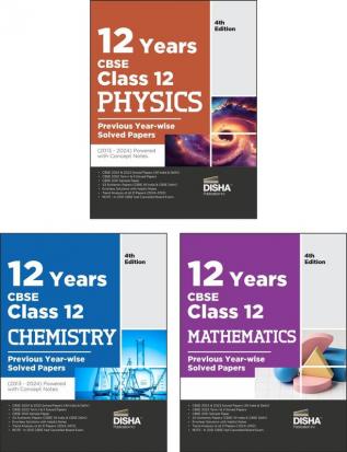 Combo (set of 4 Books) 12 Years CBSE Class 12 Physics Chemistry Mathematics & English Core Previous Year-wise Solved Papers (2013 - 2023) powered with Concept Notes 3rd Edition | PYQs Past Year Questions |