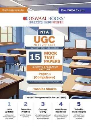 Oswaal NTA UGC NET/JRF/SET | 15 Mock Test Papers | Teaching & Research Aptitude | Paper-1 (Compulsory) For 2024 Exam (Author Based)