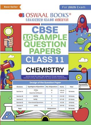 Oswaal Cbse Sample Question Papers Class 11 Chemistry Book (For 2025 Exam)