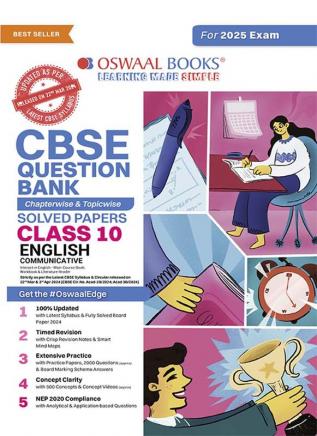 CBSE Question Bank Chapterwise & Topicwise SOLVED PAPERS Class 10 English Communicative | For Board Exams 2025