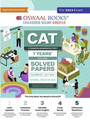 Oswaal CAT | COMMON ADMISSION TEST| 7 Years’ (Year-wise) | SOLVED PAPERS|SHIFT-WISE 2017-2023 (VARC DILR & QA) For 2024 Exam