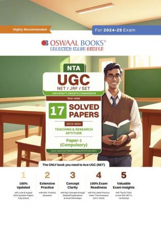 Oswaal NTA UGC NET / JRF / SET Paper 1 - Year-wise 17 Solved Papers 2015-2024 Teaching & Research Aptitude (Compulsory) (Hardcover Book For 2024-25 Exam)