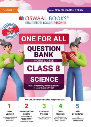 Oswaal One For All Question Bank NCERT & CBSE Class-8 Science (For 2024 Exam)