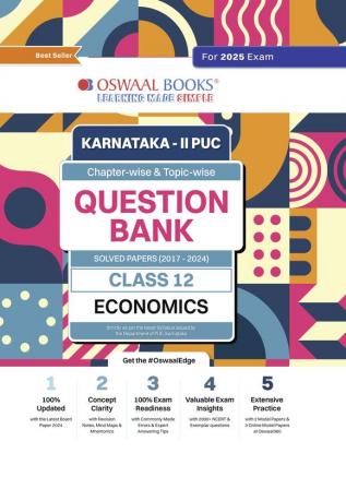 Oswaal Karnataka 2nd PUC Question Bank Class 12 Economics | Chapterwise & Topicwise Previous Solved Papers (2017-2024) | Hardcover Book For Board Exams 2025