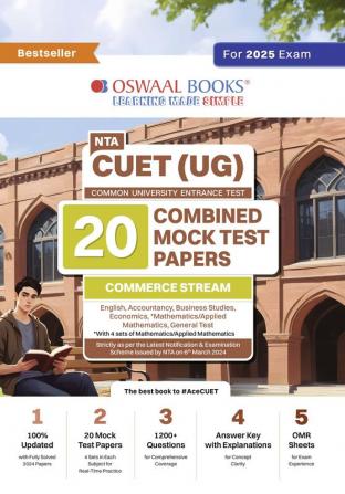Oswaal CUET (UG) 20 Combined Mock Test Papers Commerce Stream (English Mathematics Accountancy Economics Business Studies General Test) Hardcover Book For 2025 Exam
