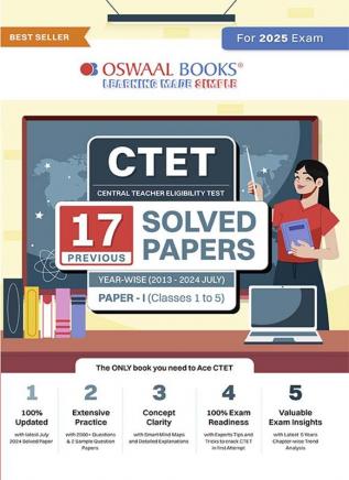 Oswaal Ctet (Central Teacher Eligibility Test) 17 Previous Solved Papers Year-Wise (2013-2024 July) Paper-I (Classes 1 To 5) (For 2025 Exam)