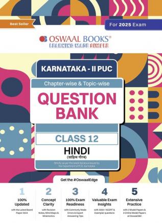 Oswaal Karnataka 2nd PUC Question Bank  Class 12 Hindi Chapterwise & Topicwise Previous Solved Papers (2017-2024) for Board Exams 2025