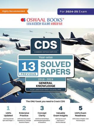 Oswaal CDS (Combined Defence Services) Yearwise 13 Solved Papers (2018-2024) General Knowledge For 2024-25 Exam