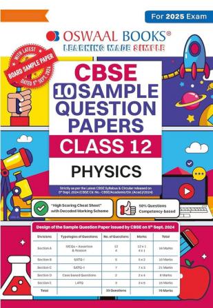 Oswaal CBSE Sample Question Papers Class 12 Physics (For 2025 Exam)