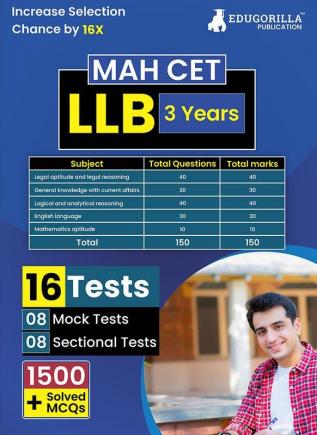 MAH CET LLB 3 Years Exam Prep Book 2025 - 8 Full Length Mock Tests and 8 Sectional Tests (1500 Solved Objective Questions) with Free Access to Online Tests