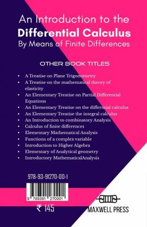 An Introduction to the Differential Calculus By Means of Finite Differences