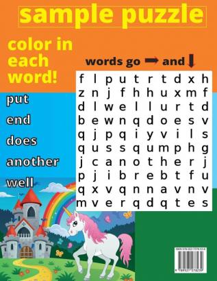 kids second word search: Easy Large Print Word Find Puzzles for Kids - Color in the words and unicorns!: 2 (Learning Word Search)