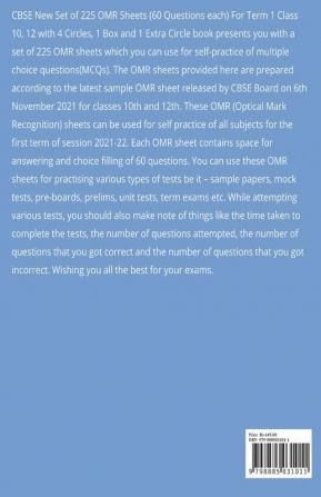 CBSE New Set of 225 OMR Sheets (60 Questions each) For Term 1 Class 10 12 with 4 Circles 1 Box and 1 Extra Circle : Self-practice Sample OMRs for All Subject MCQs Grade 10 12 CBSE Board Exams 202...