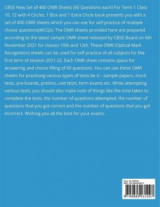 CBSE New Set of 400 OMR Sheets (60 Questions each) For Term 1 Class 10 12 with 4 Circles 1 Box and 1 Extra Circle : Self-practice Sample OMRs for All Subject MCQs Grade 10 12 CBSE Board Exams 202...