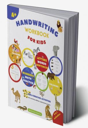 Handwriting Workbook For Kids : Awesome Activity Book Trace Letters And Numbers Workbook Of The Alphabet Sight Words And Math For Preschoolers Kids Ages 4+ | 6 In 1: Handwriting Letter Words And...