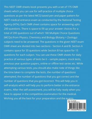 NEET UG Set of 175 OMR Sheets (200 MCQs each) For Self Practice Mock Tests Sample Paper PYQs : NEET DPP Previous Year Test Series Medical Entrance NTA Exam