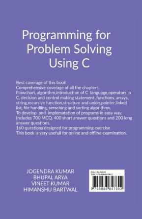 Programming for Problem Solving Using C : C language