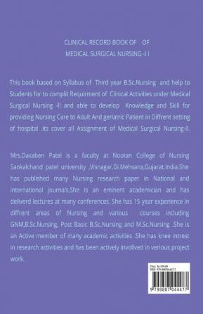 CLINICAL RECORD BOOK OF MEDICAL SURGICAL NURSING -II FOR THIRD YEAR B.SC NURSING : List of Clinical Submission for Medical Surgical Nursing -II