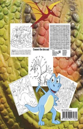 Dinosaur Activity Book for Kids : Learning Activity and Coloring Book for Kids Ages 4-8 or up to 10 years old; 50 pages of Coloring dot-to-dot mazes puzzles find differences/words with solutions