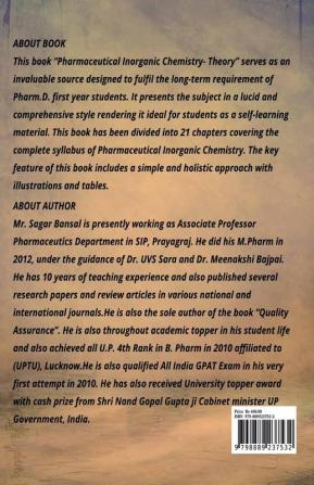 Pharmaceutical Inorganic Chemistry for Pharm D. 1st Year