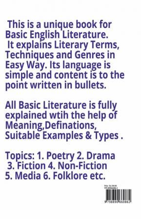 Basic Book on English Literature:  Literary Terms Techniques and Genres in Easy Way : Basic Book for English Literature