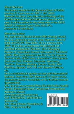 SEC 7 IBC 2016 - SUPREME COURT’S LATEST LEADING CASE LAW: CASE NOTES- FACTS- FINDINGS OF APEX COURT JUDGES &amp; CITATIONS