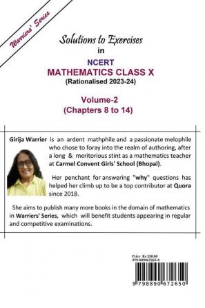 Solutions to Exercises in NCERT Mathematics Class X (Rationalised 2023-24) - Volume- 2 (Chapters 8 to 14)