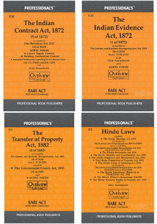 Bare Act  - Set of 4 books (The Indian Contract Act 1872 + The Transfer of Property Act1882 + The Indian Evidence Act1872 + Hindu Law)